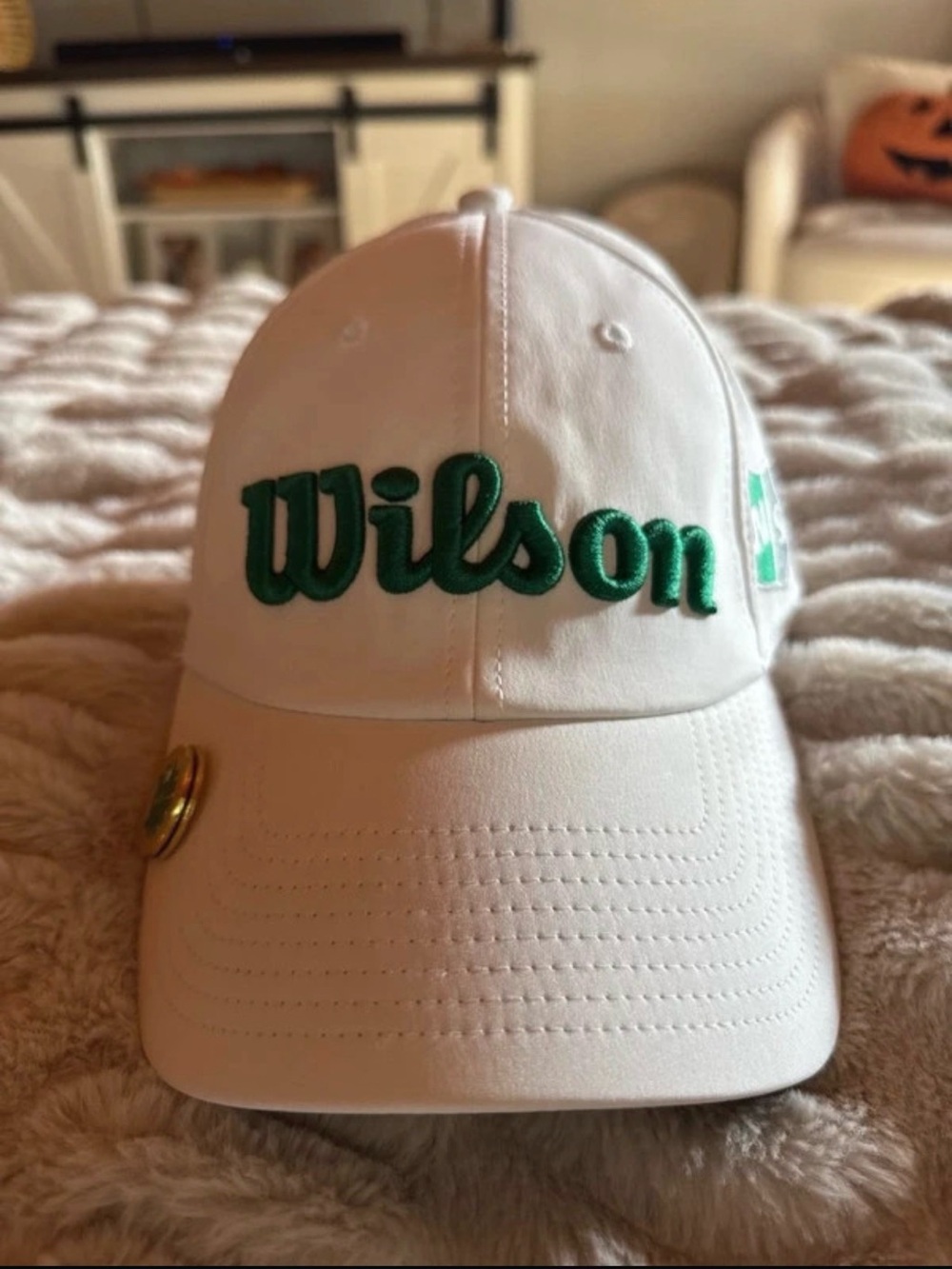 Wilson White Baseball Cap with Green Script Embroidery